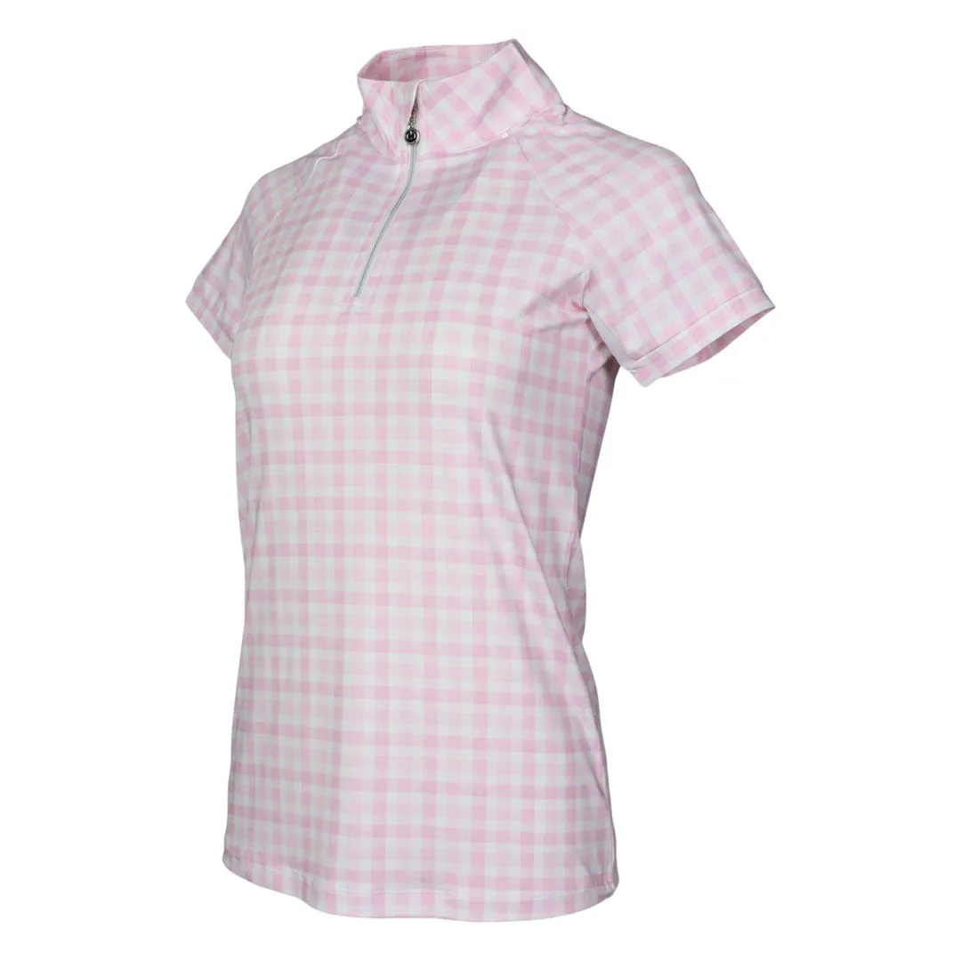 Dapplebay Gingham 1/4 Zip rijshirt Pink korte mouw