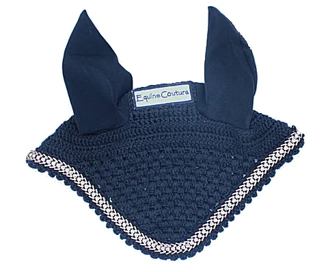 Equine Couture Fly Bonnet oornetje wit cob goudketting