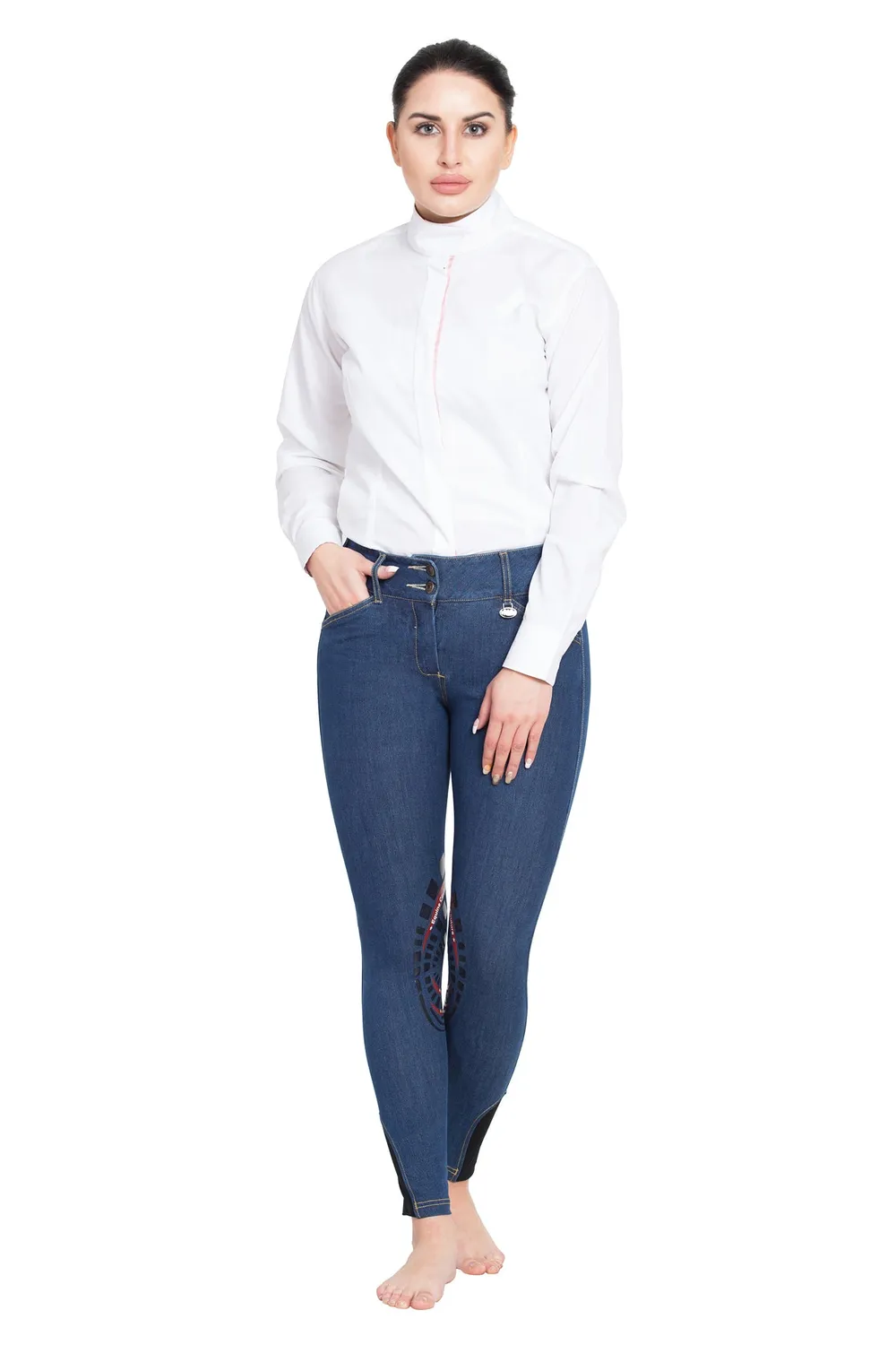 Equine Couture Calabasas rijbroek denim siliconen kniezit