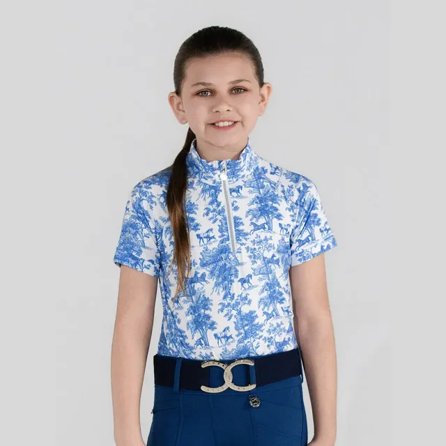 Dapplebay Kids Toile rijshirt Blauw korte mouw 1/4 rits