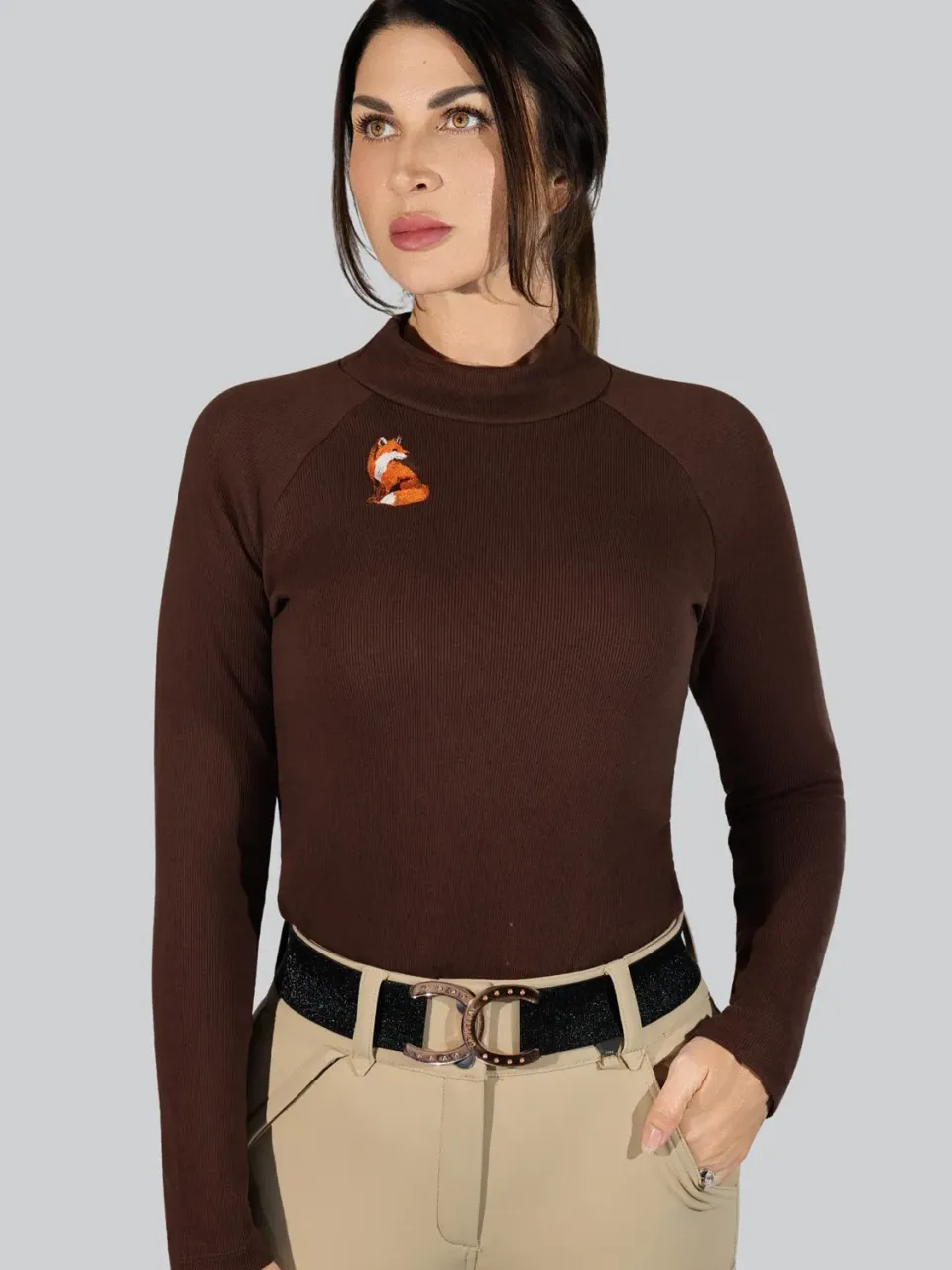Dapplebay Heirloom Mock Neck coltrui dark bay ribstof