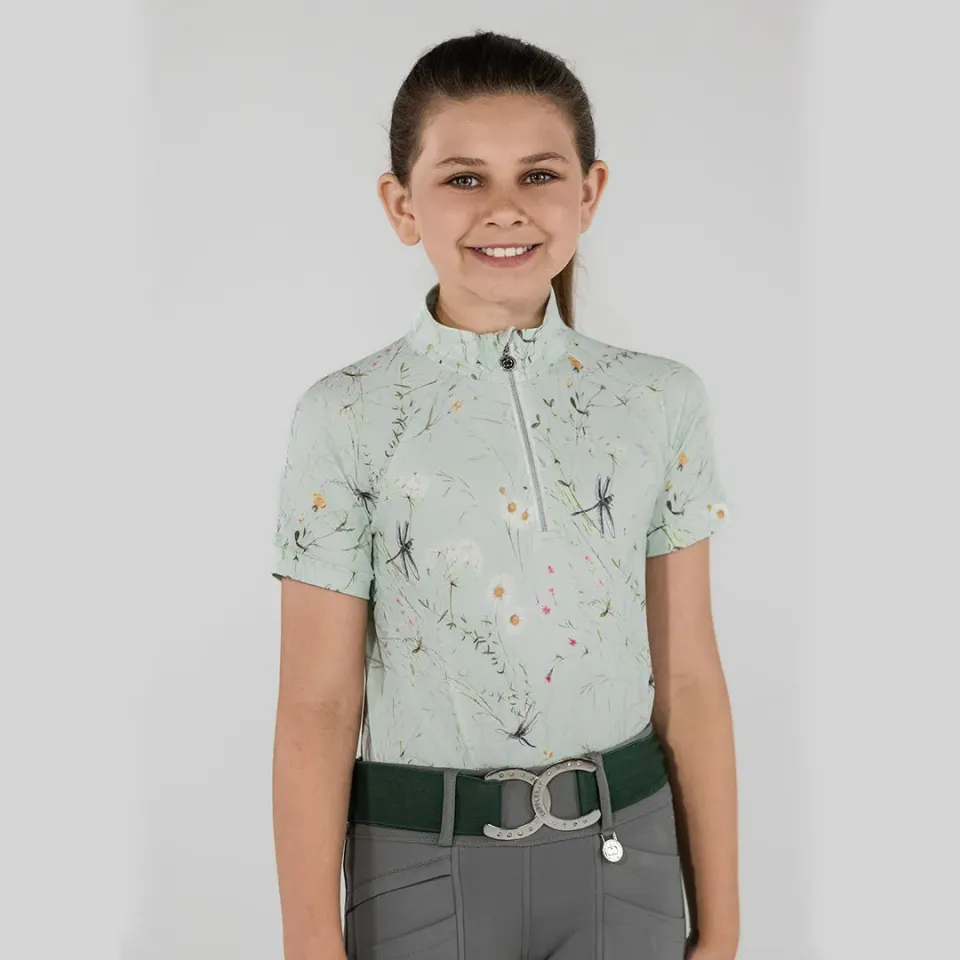 Dapplebay Dragonfly Meadow kinder rijshirt groen korte mouw