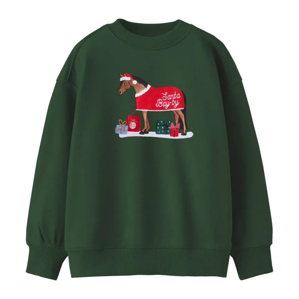 Dapplebay Santa Bay-by sweatshirt kids Evergreen geborduurd