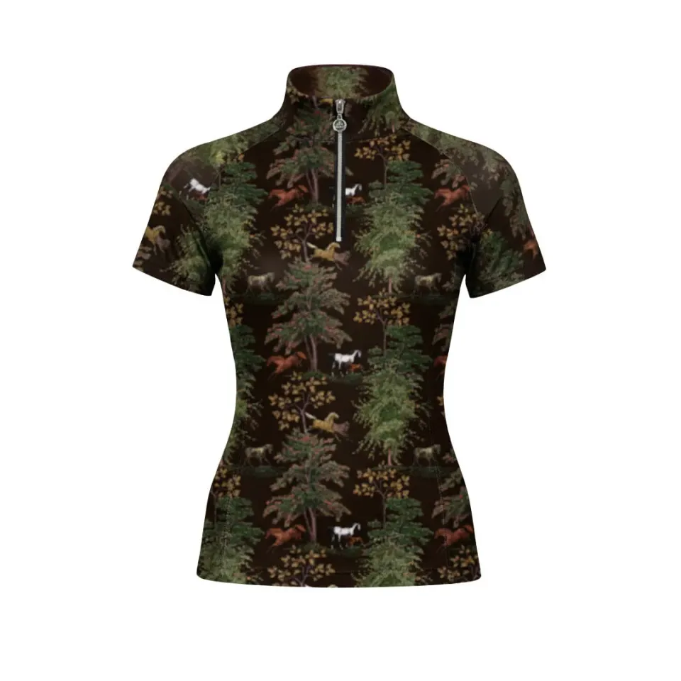 Dapplebay Autumn Toile 1/4 Zip rijshirt korte mouw Dark Bay
