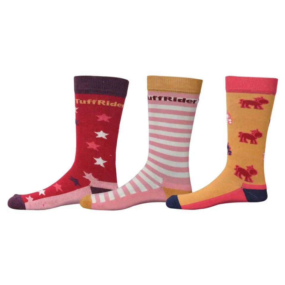 TuffRider Philip kindersokken 3-pack rood/roze/geel bamboe
