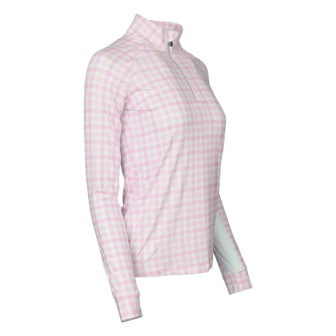 Dapplebay Gingham 1/4 zip rijshirt roze-wit 3XL ruitje