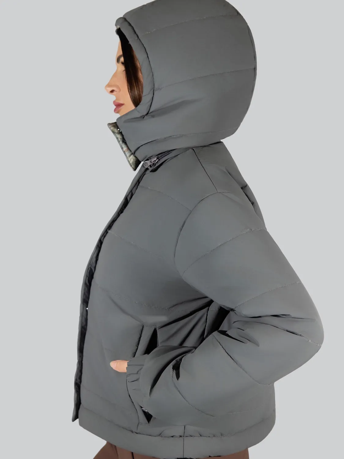 Dapplebay Reversible Puffer Jas Grafiet omkeerbaar
