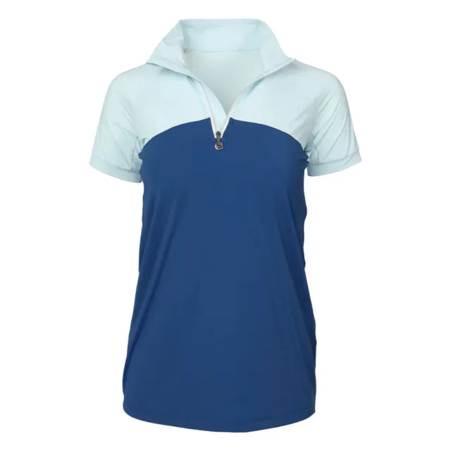 Dapplebay Lady 1/4 Zip rijshirt lichtblauw korte mouw