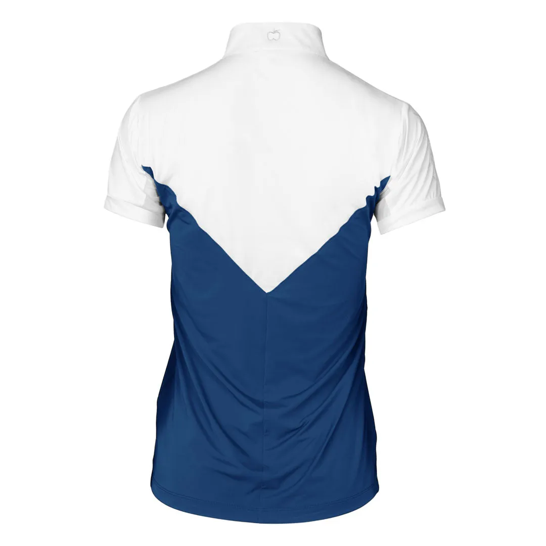 Dapplebay Lady 1/4 Zip wedstrijdshirt wit navy korte mouw