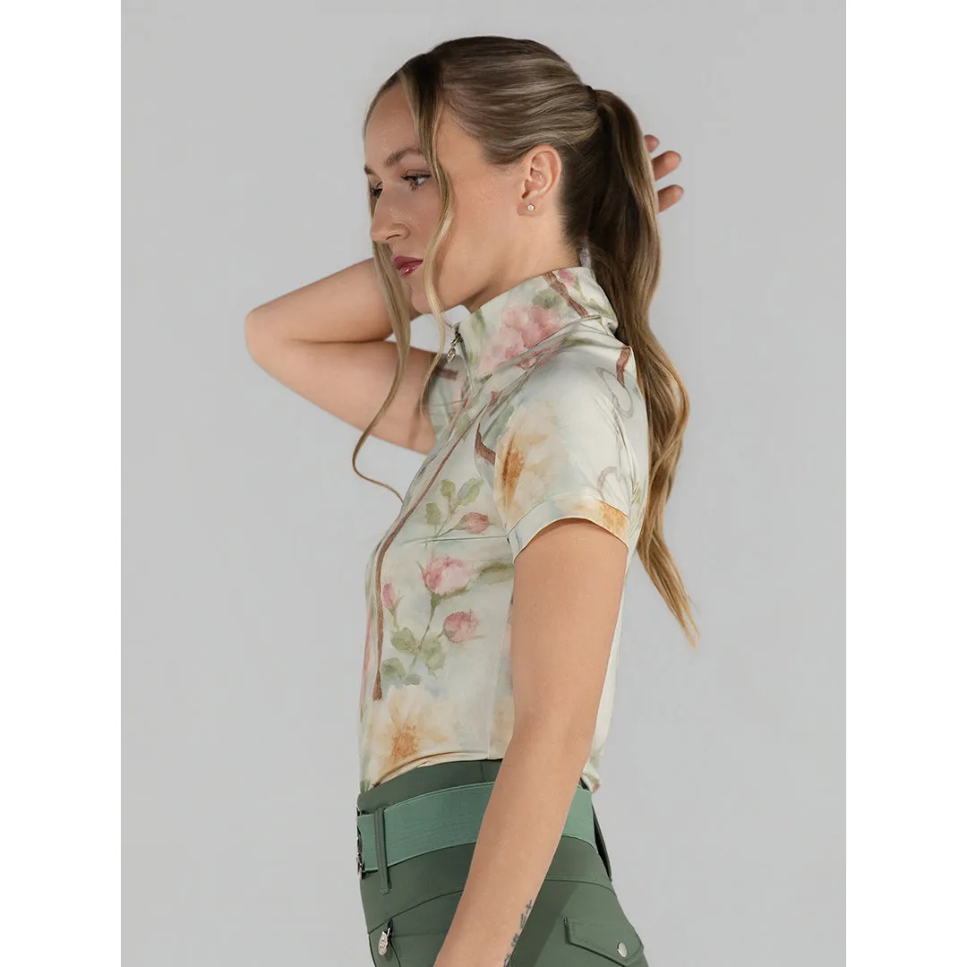 Dapplebay Vintage Floral 1/4 Zip rijshirt korte mouw