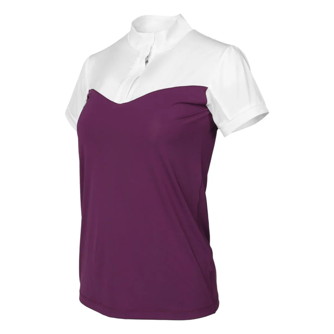 Dapplebay Lady 1/4 Zip wedstrijdshirt korte mouw wit/plum