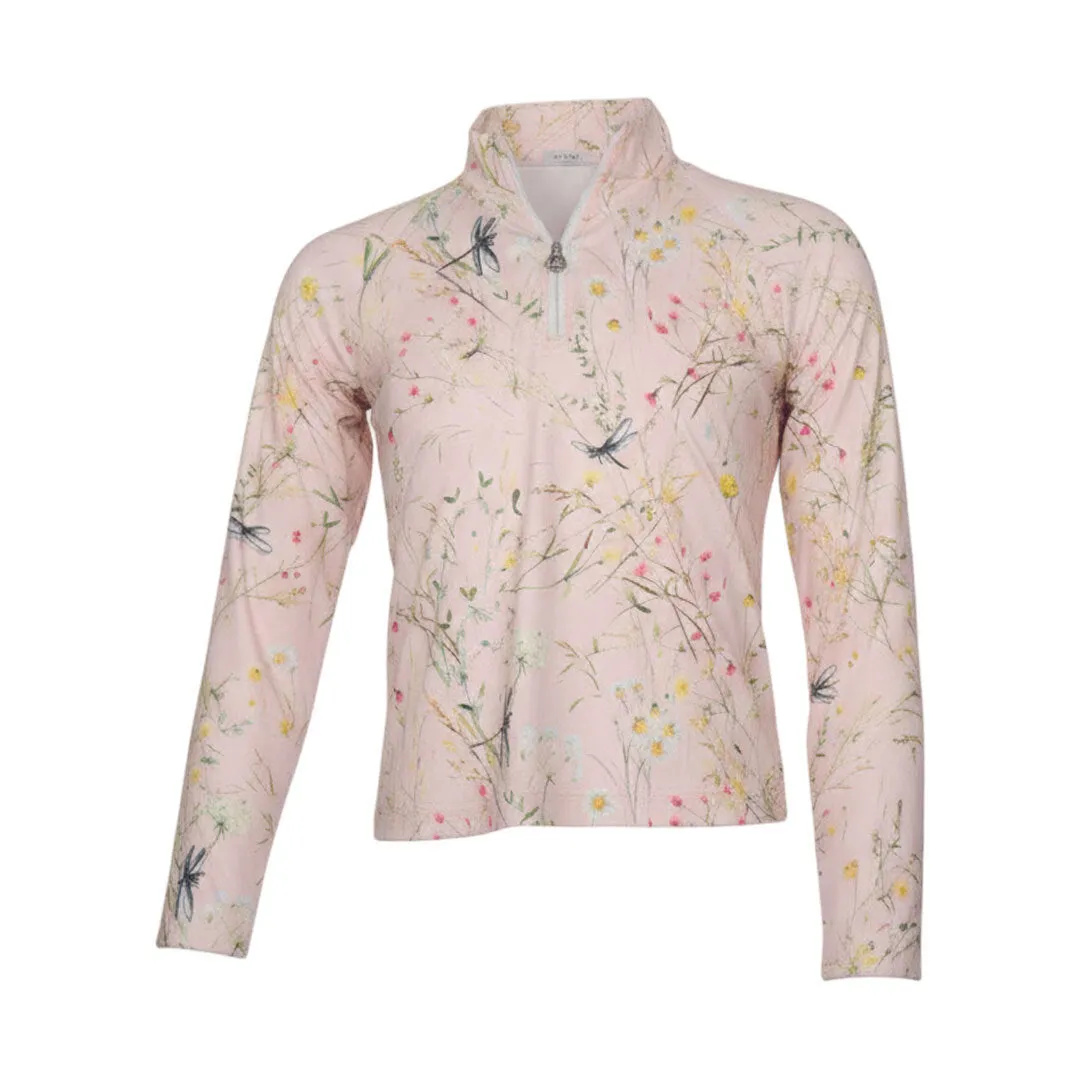 Dapplebay Dragonfly Meadow rijshirt kids lichtroze 1/4 rits