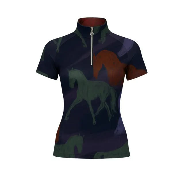 Dapplebay Abstract Horses rijshirt korte mouw paars rits