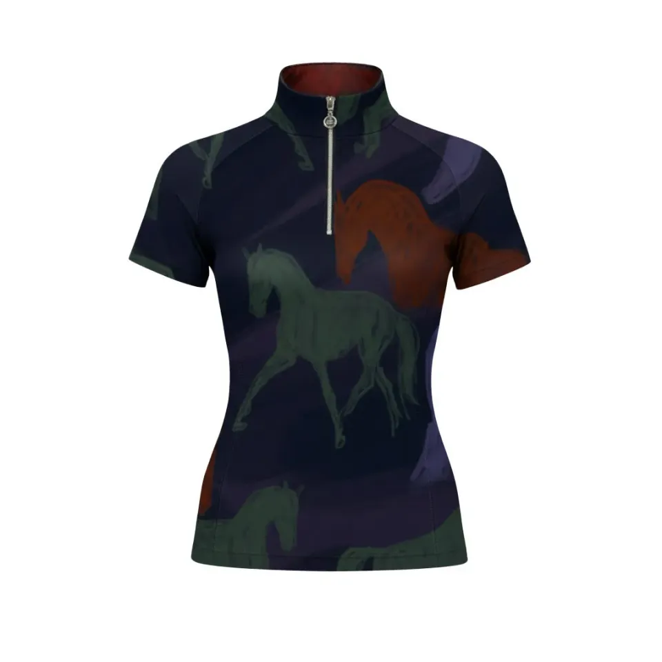Dapplebay Abstract Horses rijshirt korte mouw paars rits