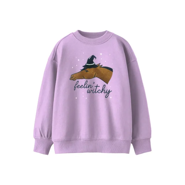 Dapplebay Feelin Witchy kindersweater lavendel geborduurd
