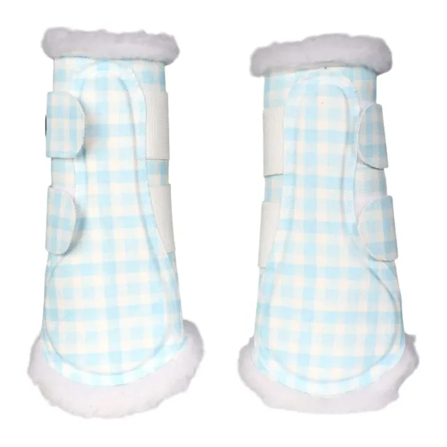 Dapplebay Gingham brush boots peesbeschermers blauw-wit S