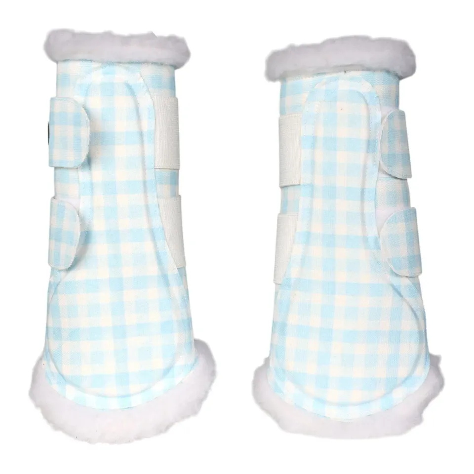 Dapplebay Gingham brush boots peesbeschermers blauw-wit S