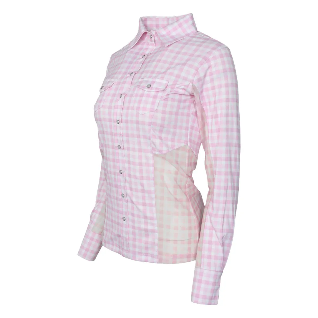 Dapplebay Gingham western blouse roze-wit stretch XXL