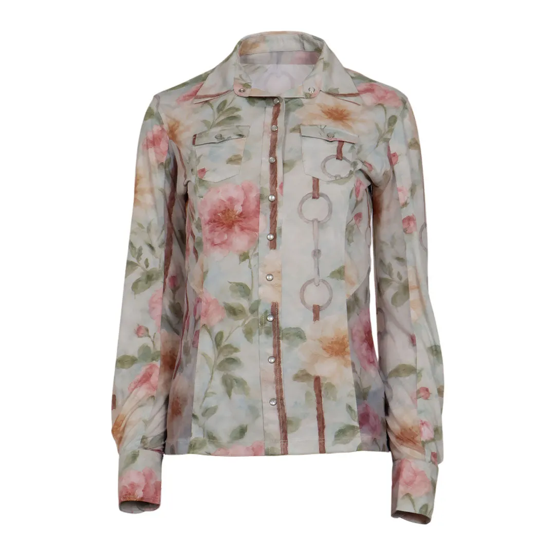 Dapplebay Vintage Floral western rijtop blush stretch mesh
