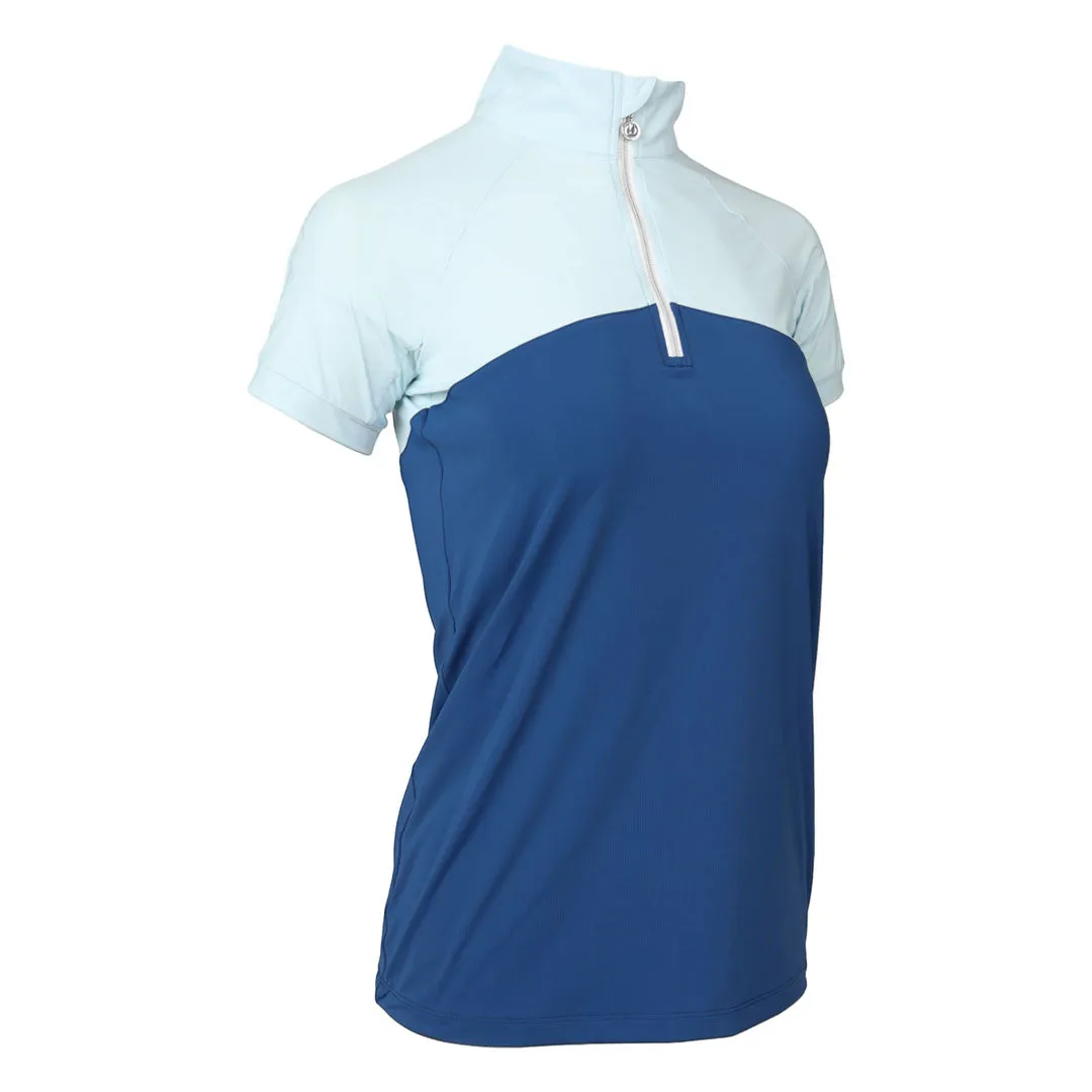 Dapplebay Lady 1/4 Zip rijshirt lichtblauw korte mouw