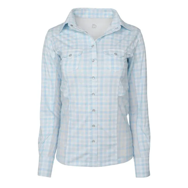 Dapplebay Gingham Western blouse blauw wit geruit stretch