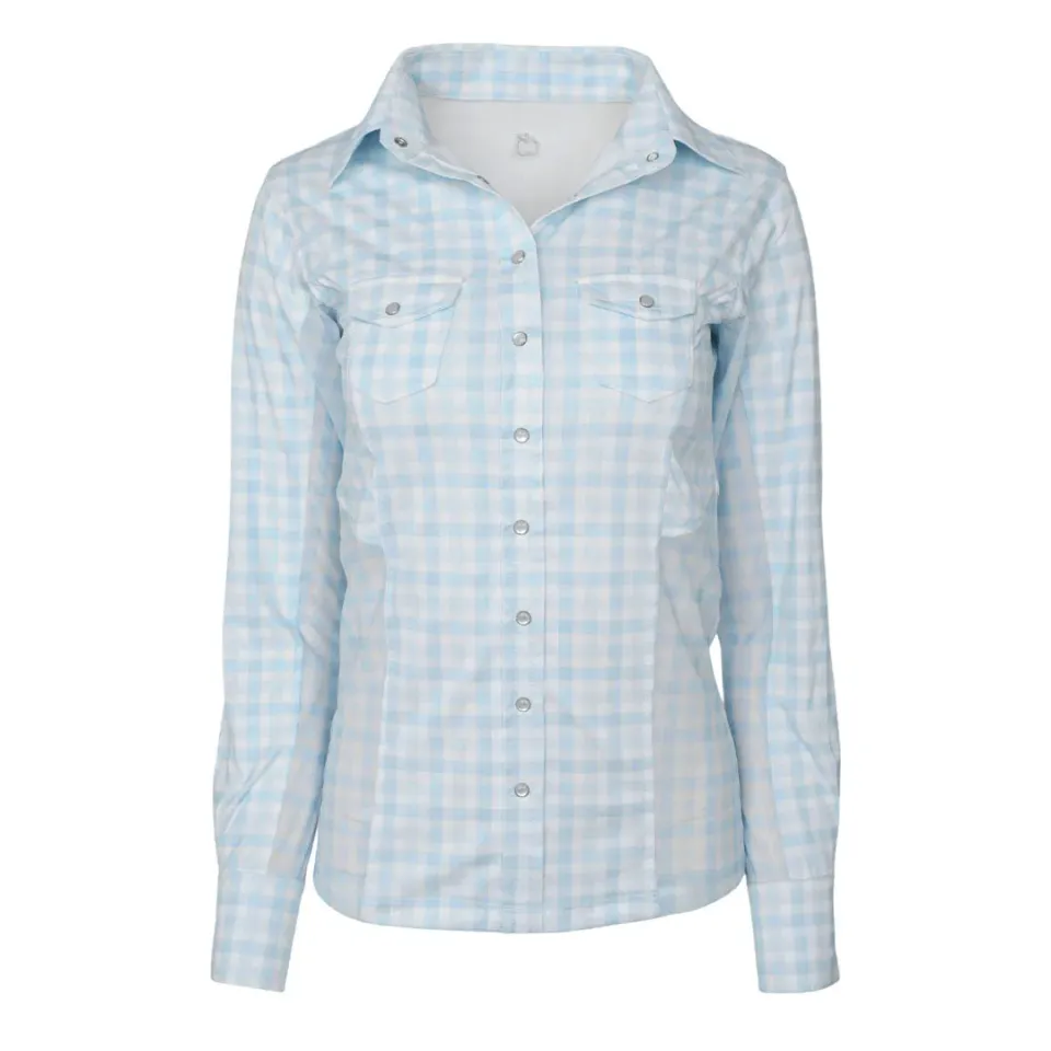Dapplebay Gingham Western blouse blauw wit geruit stretch