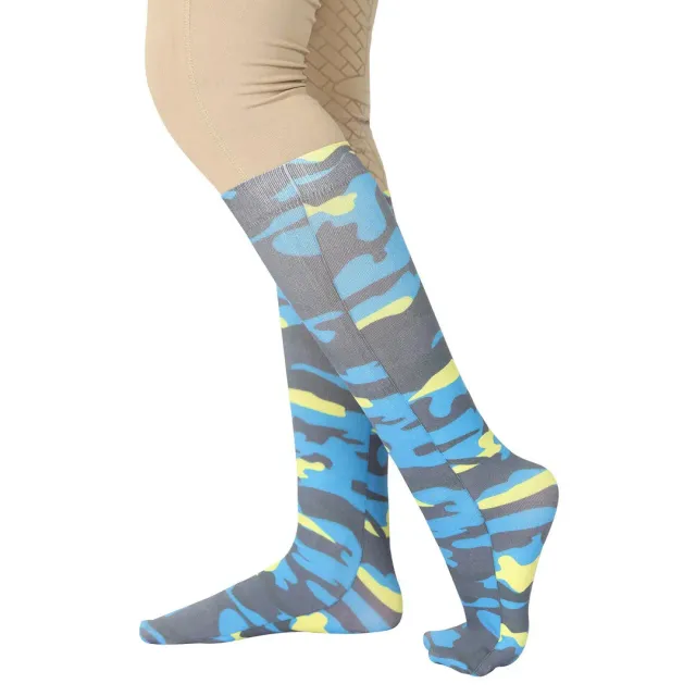 TuffRider Camo rijsokken blauw geel STD kinderen