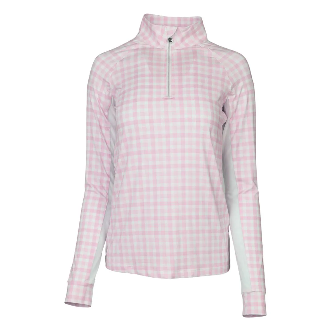 Dapplebay Gingham 1/4 zip rijshirt roze-wit 3XL ruitje