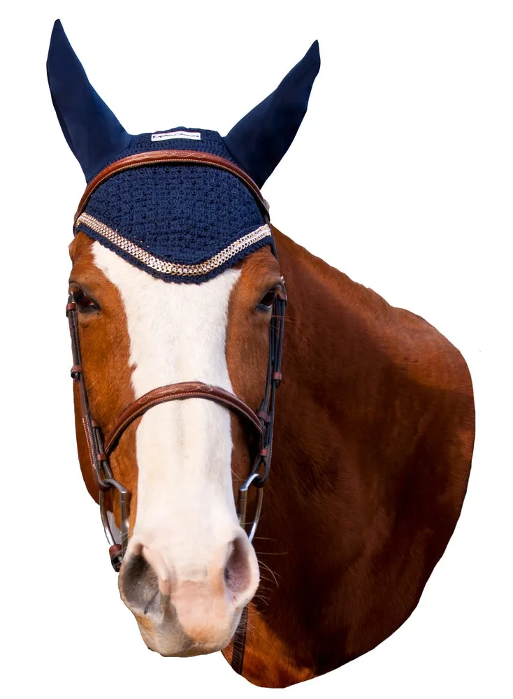 Equine Couture Fly Bonnet oornetje wit cob goudketting