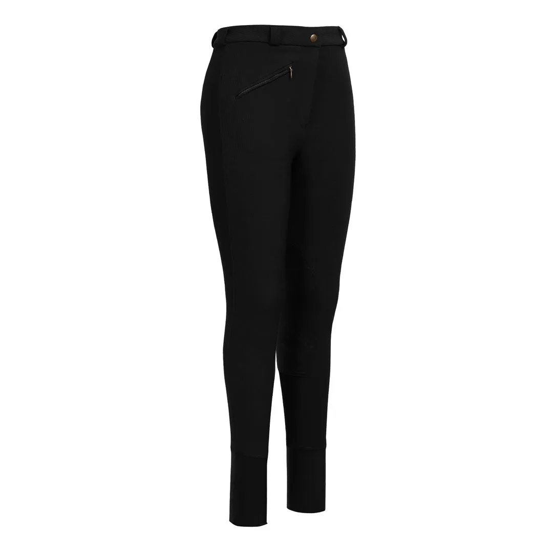 TuffRider Ladies Long Ribb Knee Patch rijbroek zwart kniegrip