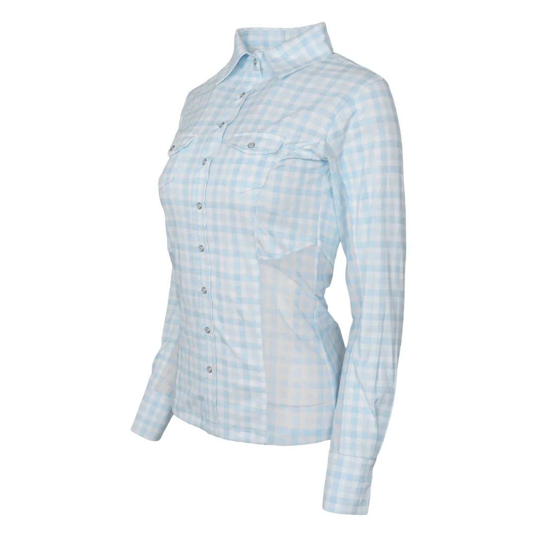 Dapplebay Gingham Western blouse blauw wit geruit stretch