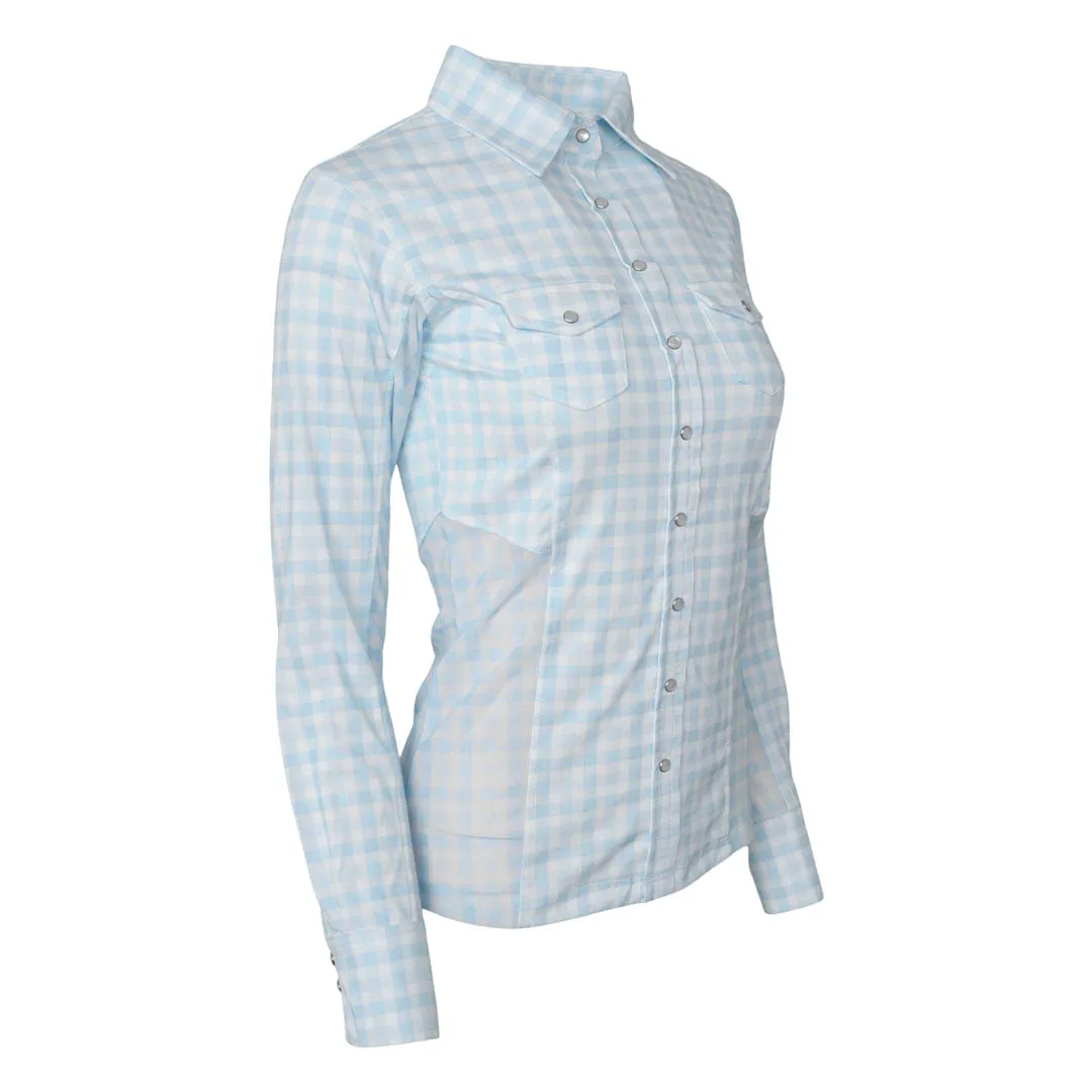 Dapplebay Gingham Western blouse blauw wit geruit stretch