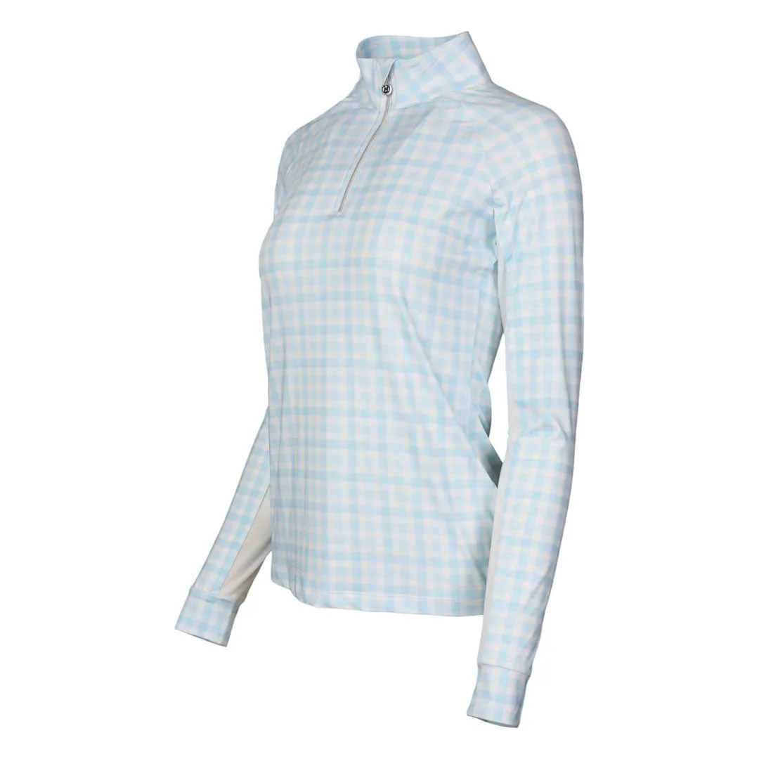 Dapplebay Gingham 1/4 Zip rijtop blauw/wit ruitje licht