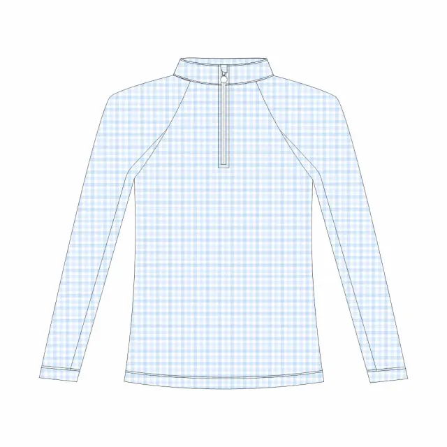 Dapplebay Blue Gingham 1/4 Zip kindershirt lange mouw blauw