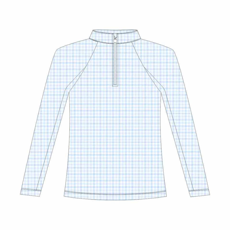 Dapplebay Blue Gingham 1/4 Zip kindershirt lange mouw blauw