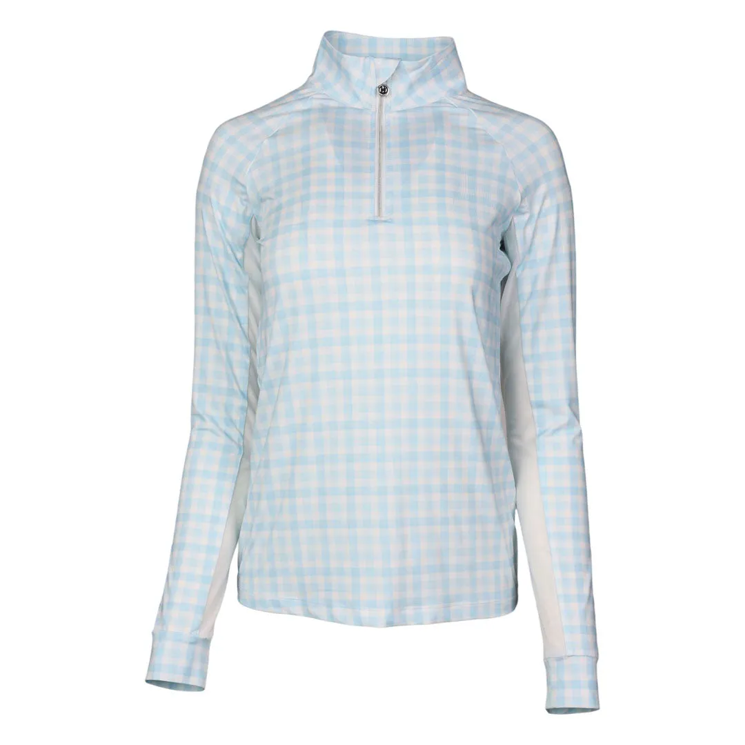Dapplebay Gingham 1/4 Zip rijtop blauw/wit ruitje licht