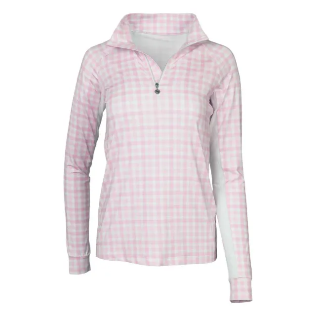 Dapplebay Gingham 1/4 zip rijshirt roze-wit 3XL ruitje