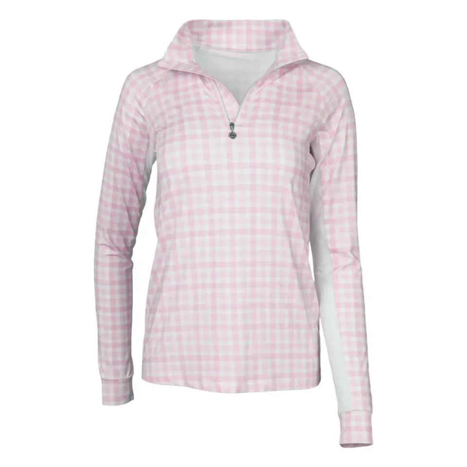Dapplebay Gingham 1/4 zip rijshirt roze-wit 3XL ruitje