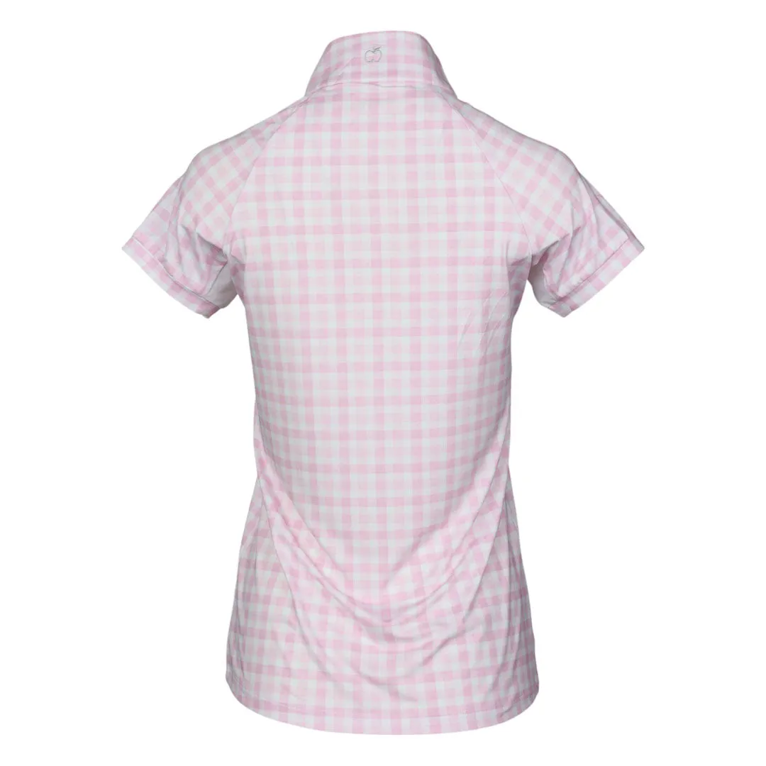 Dapplebay Gingham 1/4 Zip rijshirt Pink korte mouw