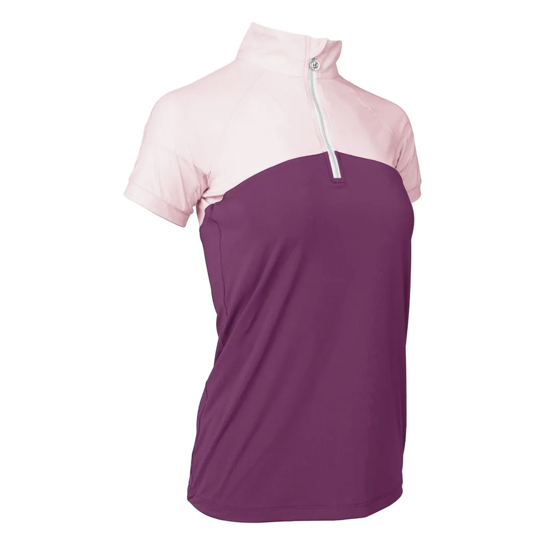 Dapplebay Lady 1/4 Zip rijshirt korte mouw Lichtroze Pruim