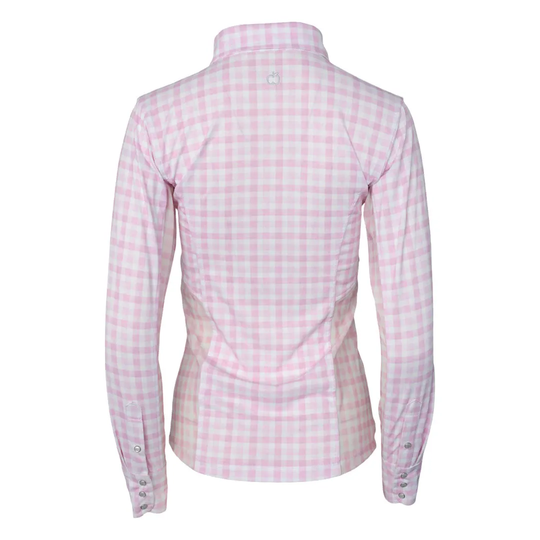 Dapplebay Gingham western blouse roze-wit stretch XXL