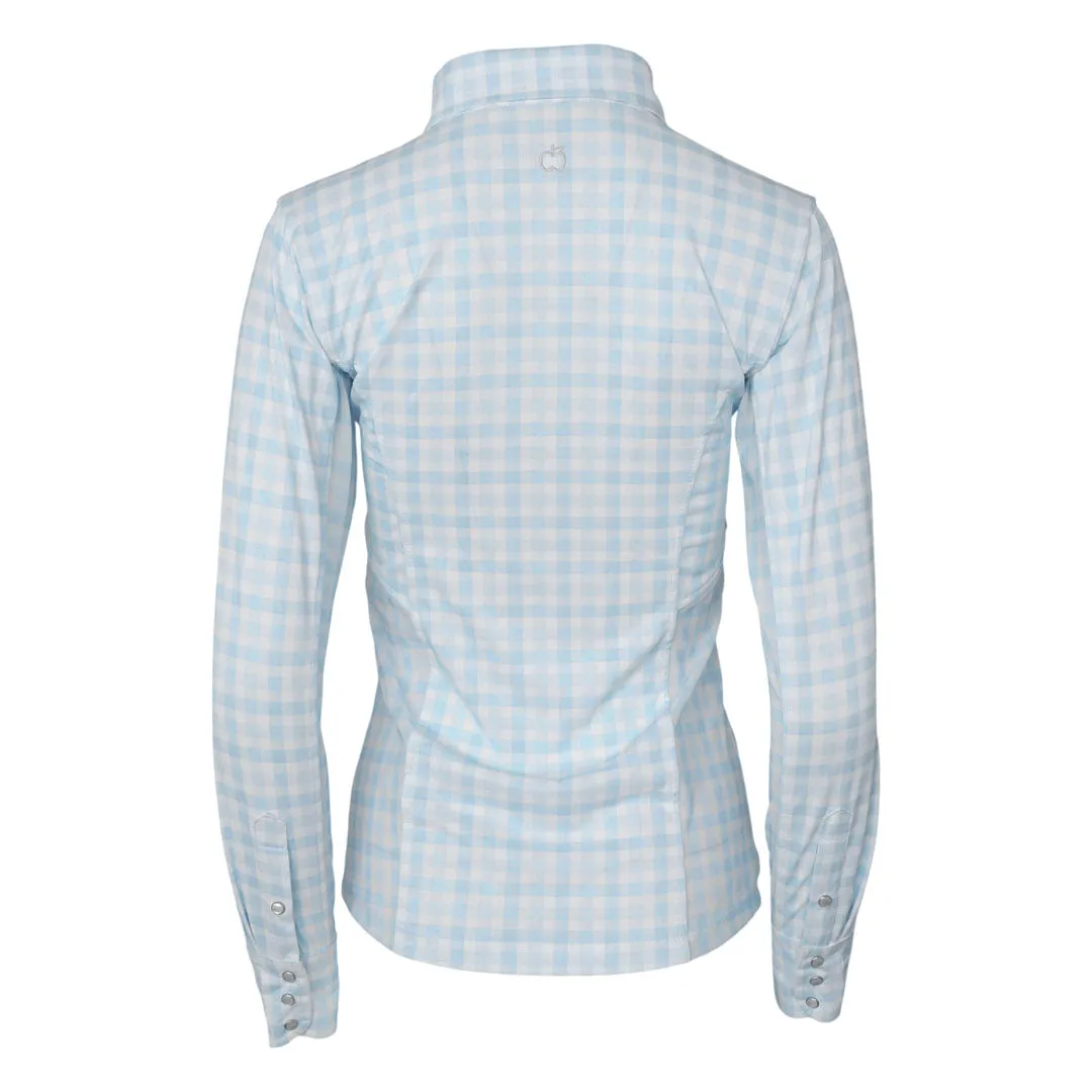 Dapplebay Gingham Western blouse blauw wit geruit stretch
