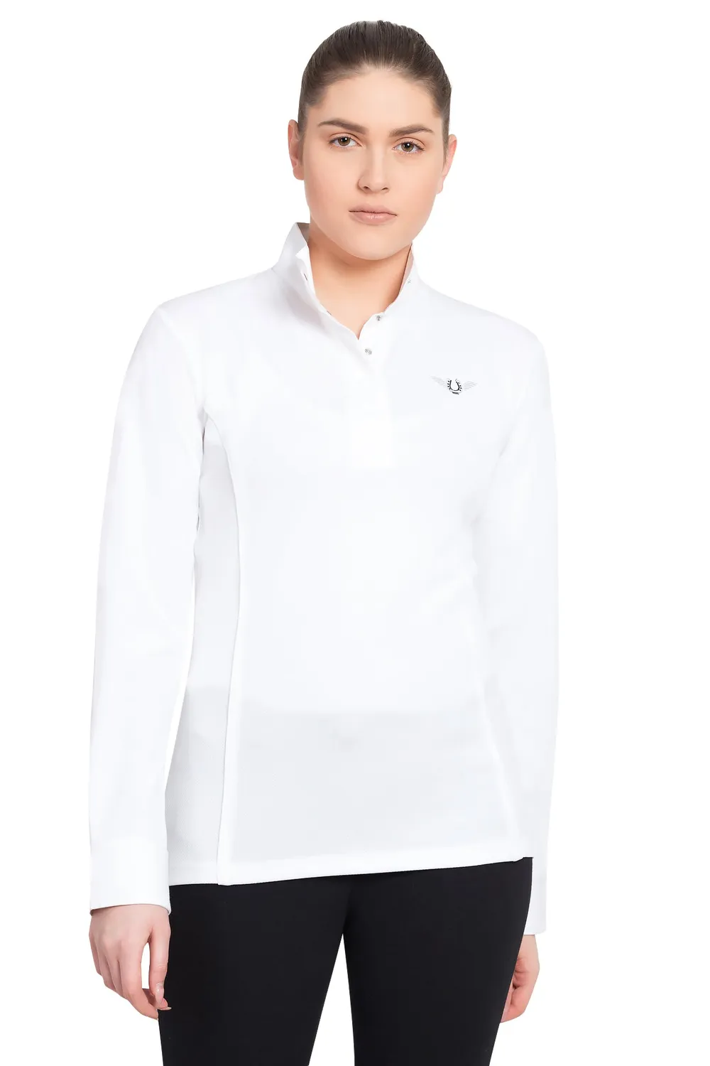 TuffRider Kirby Kwik Dry wedstrijdshirt lange mouw wit/wit