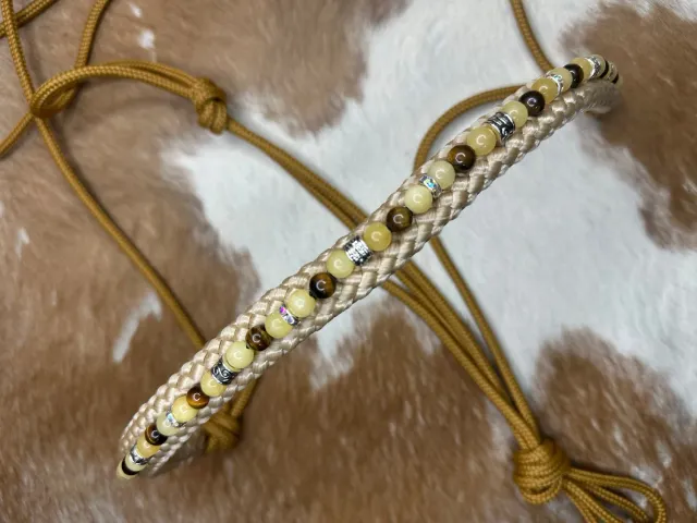 Mushabu Crystal Deluxe touwhalster gele calciet tijgeroog