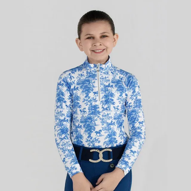 Dapplebay Equestrian Toile strikids blauw quarter-zip ijsstof