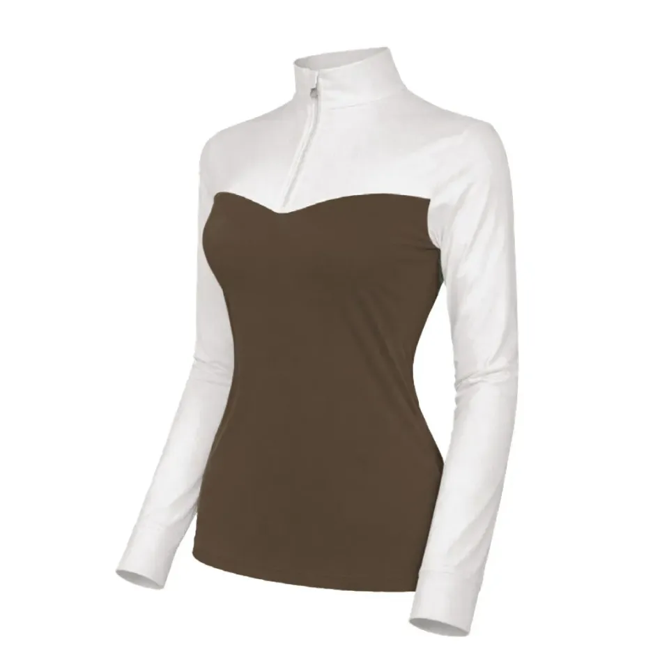 Dapplebay Lady 1/4 Zip showtop chocolate met wit