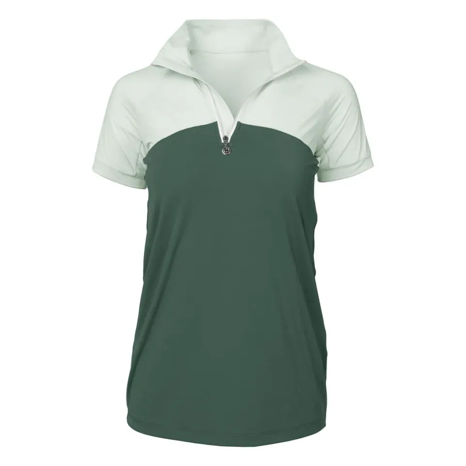 Dapplebay Lady rijshirt korte mouw licht teal 1/4 zip
