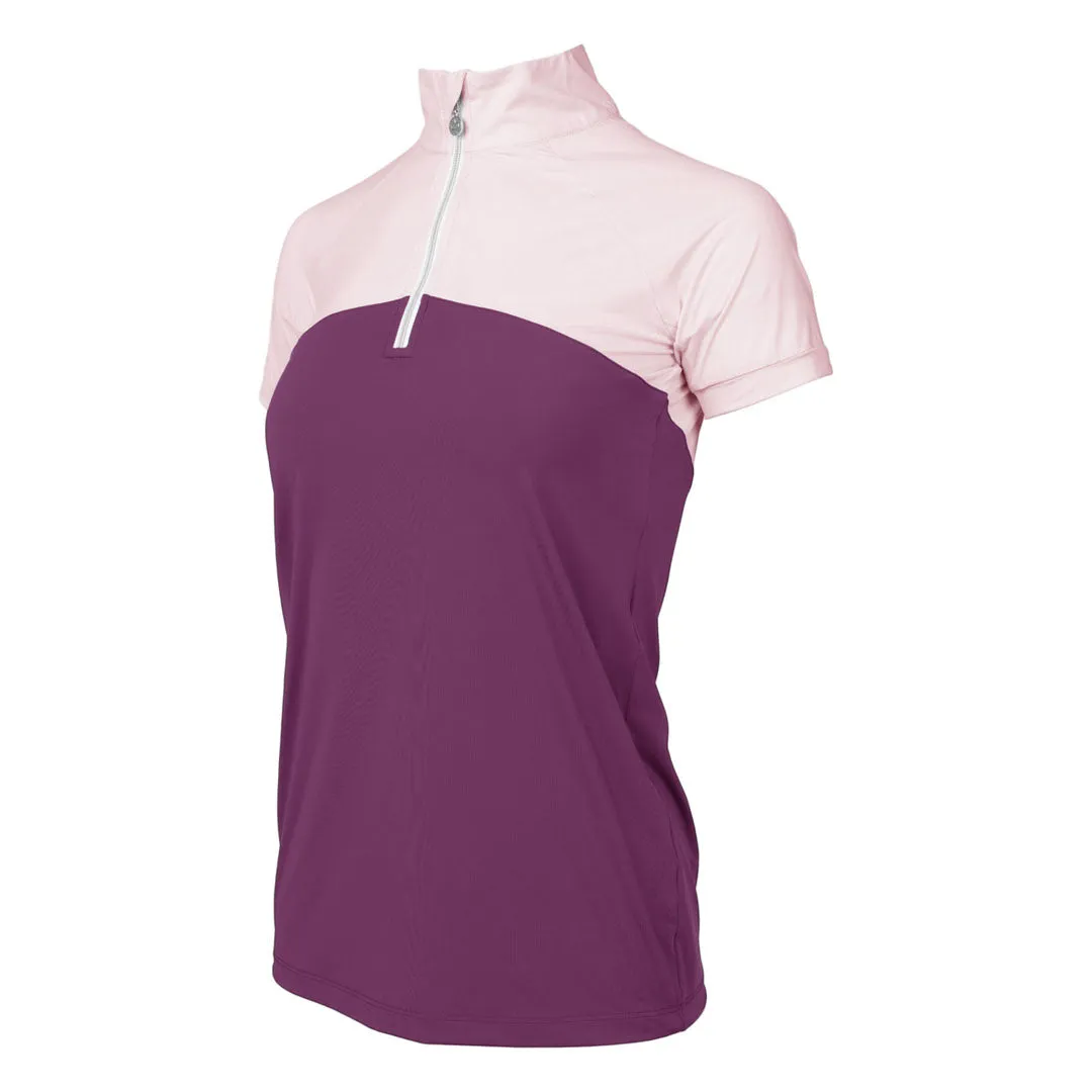Dapplebay Lady 1/4 Zip rijshirt korte mouw Lichtroze Pruim