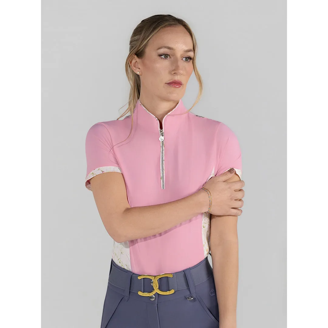 Dapplebay Grace 1/4 zip rijshirt korte mouw lichtroze ice-feel