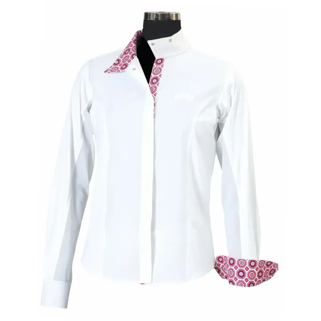 Equine Couture Kelsey showshirt kids wit pink lange mouw
